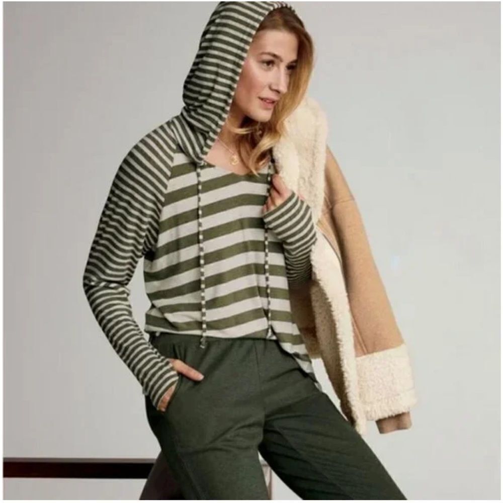 Cabi #3995 Playoff Hoodie Long Sleeve Top Green Stripe